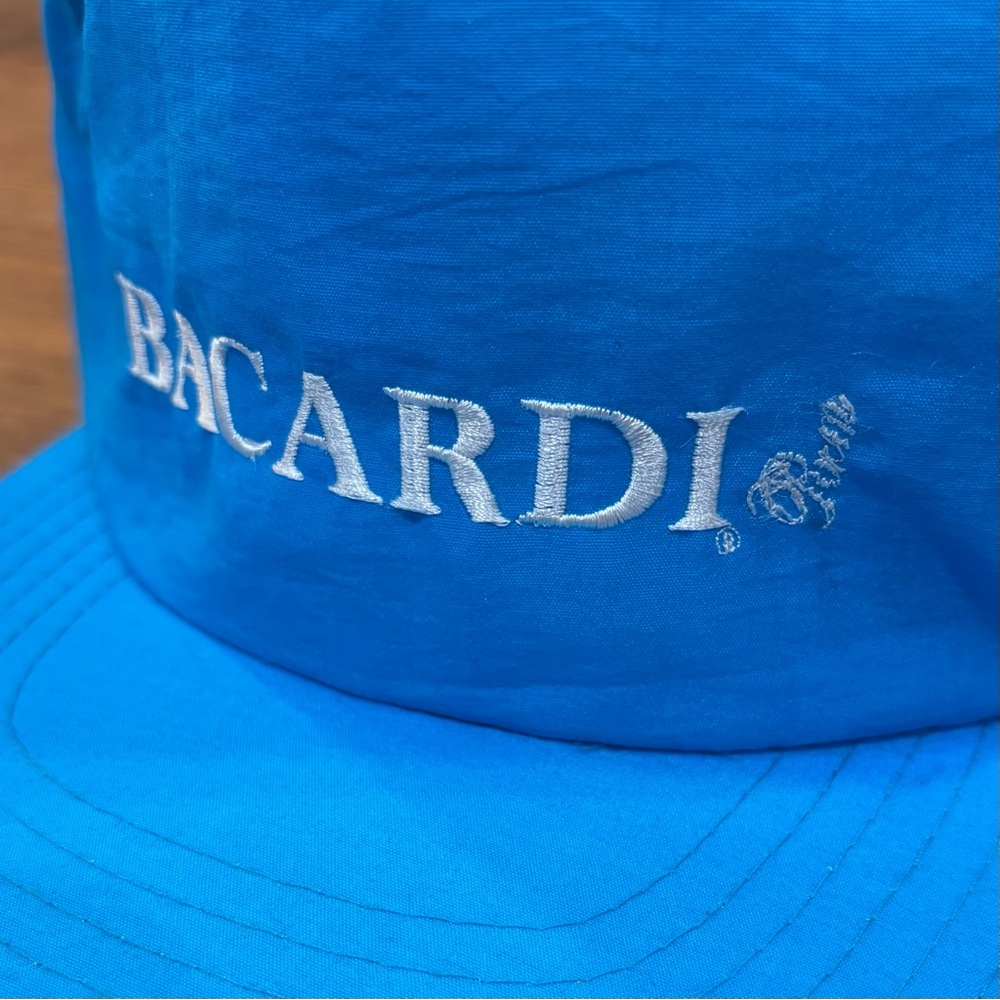 VINTAGE Bacardi Rum Trucker Hat Blue Snapback Flat Brim Embroidered Festival